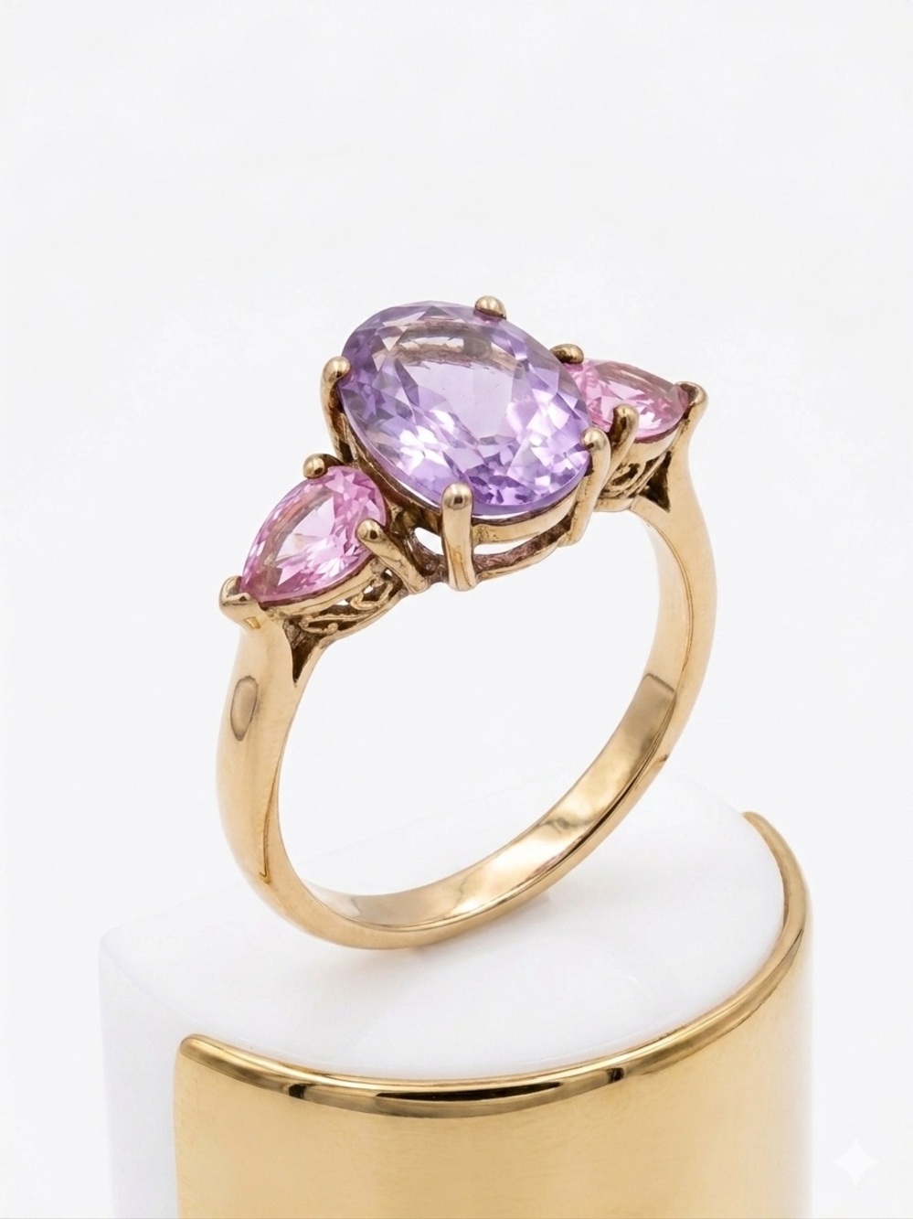 Yellow gold over Sterling Amethyst Centerstone and Pink
